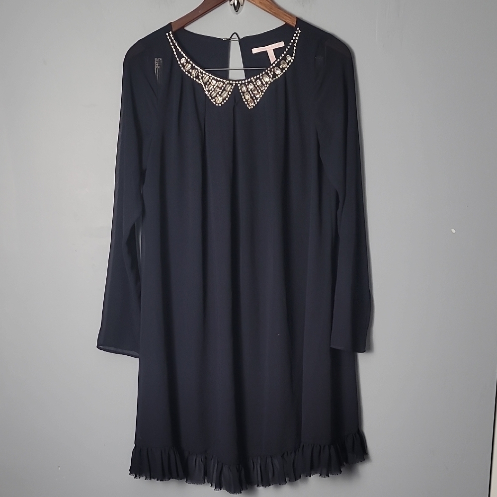 Victoria Secret Elegant Black Beaded Collar Top Flowy Dress Wednesday ADAMS